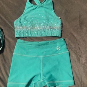 Teal Rhinestone Crop Top & Shorts Set